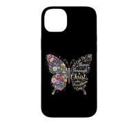 Carcasa para iPhone 14 Plus I Can Do All Things Through Christ Floral Butterfly Faith