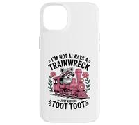 Carcasa para iPhone 14 Plus Im Not Always a Trainwreck Cute Raccoon Pink Toot Train