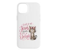 Carcasa para iPhone 14 Plus Jesus Thinks I'm A Delight Funny Christian Faith Cat Lover