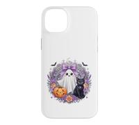 Carcasa para iPhone 14 Plus Kawaii Fantasma Gato Negro Calabaza Halloween Floral