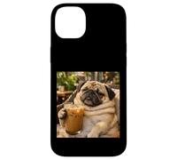 Carcasa para iPhone 14 Plus Lazy Sunday Coffee Pug Funny Relaxing Meme