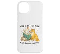 Carcasa para iPhone 14 Plus Life is Better with Cats Books and Coffee Cat Lover Reading