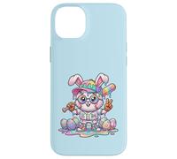 Carcasa para iPhone 14 Plus Lindo Conejo de béisbol de Pascua arcoíris Goteo niños niños niños pequeños