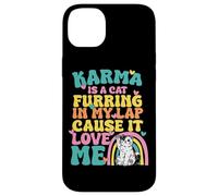 Carcasa para iPhone 14 Plus Lindo Karma Es Un Gato Furring En Mi Regazo Porque Me Ama