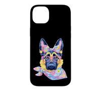 Carcasa para iPhone 14 Plus Lindo Pastor Alemán Perro Amante Gráfico Rosa Gafas Floral