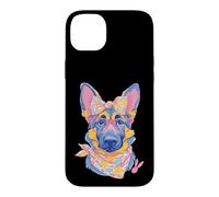 Carcasa para iPhone 14 Plus Lindo Pastor Alemán Perro Amante Gráfico Rosa Gafas Floral