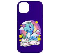 Carcasa para iPhone 14 Plus Look a Rainbow Cute Dinosaur with a Rainbow and Stars