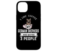 Carcasa para iPhone 14 Plus Me Gusta el café mi Perro Pastor alemán y Tal Vez 3 Personas