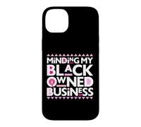Carcasa para iPhone 14 Plus Minding My Own Black Business Apoyando el Cáncer de Mama Rosa