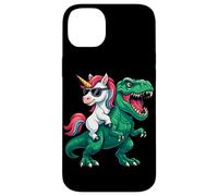 Carcasa para iPhone 14 Plus Montando Unicornios, tiranos, míticos, prehistóricos, Rainbow Trex para niños