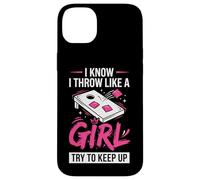 Carcasa para iPhone 14 Plus Mujer de Cornhole, Divertida, Lanzo como una niña, Trato de Mantener el Ritmo