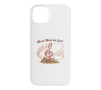 Carcasa para iPhone 14 Plus Music Heals The Soul de Mujer con cáncer con Cinta Rosa