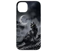 Carcasa para iPhone 14 Plus Nekomata Yokai Gato Negro Luna Creciente Arte Sumi-e
