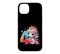 Carcasa para iPhone 14 Plus NÚMERO 4 AÑOS NIÑA Unicornio 4º Nacimiento