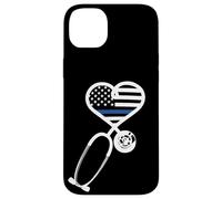 Carcasa para iPhone 14 Plus Nurse Police Wife Officer Thin Blue Line Heart Flag Black