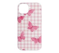 Carcasa para iPhone 14 Plus Patrón de Mariposa a Cuadros Rosa Pastel danés Y2K