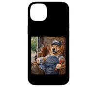 Carcasa para iPhone 14 Plus Perro Labrador Jubilado 2026 en Silla de Garaje Bebiendo café