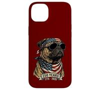 Carcasa para iPhone 14 Plus Perro Pug con Bandera Estadounidense 250 años 1776-2026 Bicentenario de EE. UU.
