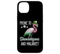 Carcasa para iPhone 14 Plus Prone to Shenanigans and Malarkey Sign St Patricks Flamingo