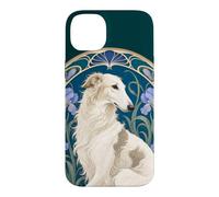 Carcasa para iPhone 14 Plus Retrato Floral Art Nouveau Borzoi Dog Iris