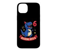 Carcasa para iPhone 14 Plus Roaring Into 6 Dinosaurio T Rex 6º Cumpleaños Niños Niños Seis