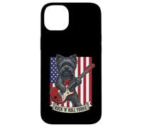 Carcasa para iPhone 14 Plus Rock N Roll Yorkie Dog Playing Guitar USA Flag Puppy
