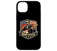 Carcasa para iPhone 14 Plus Rockin In The USA President Guitar Día de la Independencia Americana