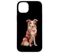 Carcasa para iPhone 14 Plus Romántico Patchwork Border Collie con Corazón Rojo