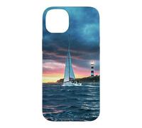 Carcasa para iPhone 14 Plus Sailboat Lighthouse Nautical Ocean Sunset Coastal Art
