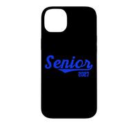Carcasa para iPhone 14 Plus Senior 2027 for '27 Grads (Tipografía de guión Azul)