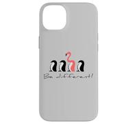 Carcasa para iPhone 14 Plus Ser Diferente, Flamenco Rosa Entre los pingüinos