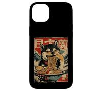 Carcasa para iPhone 14 Plus Shiba Inu Perro Comiendo Fideos Ramen Estilo japonés Ukiyo-e