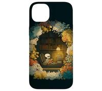 Carcasa para iPhone 14 Plus Skeleton Reading Nook Floral Librarian Bookshelf Cozy Flower