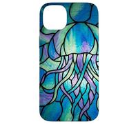 Carcasa para iPhone 14 Plus Stained Glass Jellyfish Blue Purple Mosaic Ocean Art