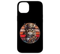 Carcasa para iPhone 14 Plus Steampunk Cat Retro Sunset Gafas, Sombrero y Relojes