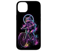 Carcasa para iPhone 14 Plus Synthwave Cat on Bike Rider Retro 80s 90s Ciclismo