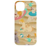 Carcasa para iPhone 14 Plus Tropical Summer Sandy Beach Dogs Cute Caniche Chihuahua Puppy