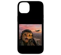 Carcasa para iPhone 14 Plus Vintage Fighter Pilot Cat Cool Look Aviación Selfie Art
