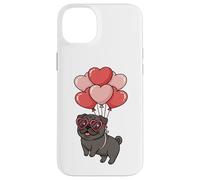 Carcasa para iPhone 14 Plus Womens Girls Valentines Day Heart Balloons Black Pug Lover