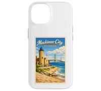 Carcasa para iPhone 14 Póster de Viaje Vintage de Michigan Mackinaw City Up North MI