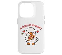 Carcasa para iPhone 14 Pro A Slice of My Heart Lindo Kawaii Goose Pizza Love Design