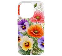 Carcasa para iPhone 14 Pro Amapolas Rojas Pensamientos Multicolores Full Bloom Formas Mania