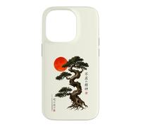 Carcasa para iPhone 14 Pro Antiguo Bonsái Árbol Rojo Sol WABI Sabi Zen Arte Japonés