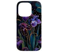 Carcasa para iPhone 14 Pro Art Nouveau Iris Gótico Floral Celeste Oscuro Botánico Arte