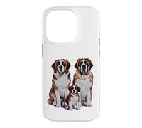 Carcasa para iPhone 14 Pro Arte de Dibujo de la Familia de Cachorros de San Bernardo.
