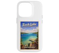 Carcasa para iPhone 14 Pro Arte de Viaje Retro de Michigan Torch Lake Traverse City Up North