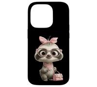 Carcasa para iPhone 14 Pro Baby Sloth Kawaii Jungle Pink Leopard Gafas Retrato Look
