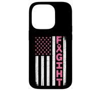Carcasa para iPhone 14 Pro Bandera Americana Envejecida, Cinta Rosa, Lucha contra el cáncer de Mama