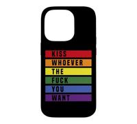 Carcasa para iPhone 14 Pro Bandera de Orgullo arcoíris con Texto en inglés Kiss Whoever The f You Want LGBT