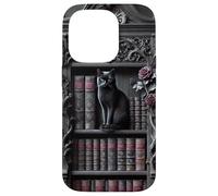 Carcasa para iPhone 14 Pro Biblioteca gótica de Gato Negro Dark Academia estantería Vintage